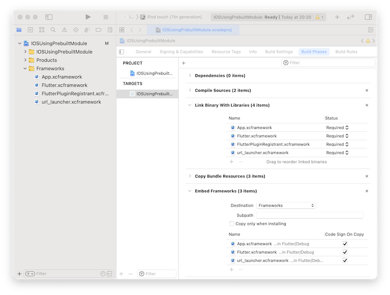 Embed frameworks in Xcode