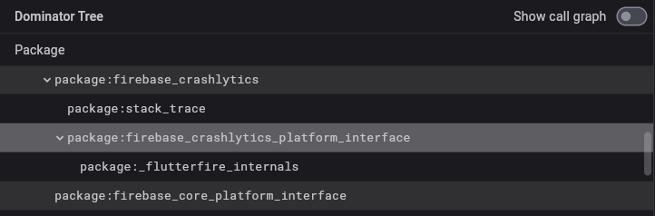 Screenshot of code size dominator tree