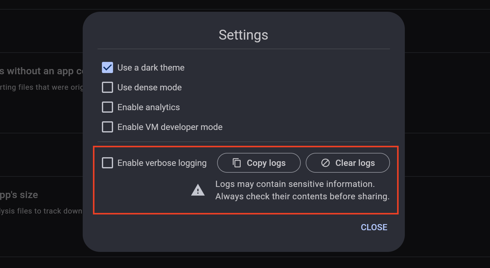 verbose logging